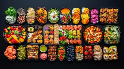 A colorful assortment of delicious dishes arranged neatly on a table showcasing culinary diversity.