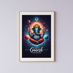 Ganesha in cosmic setting with planets and glowing aura Ganesh Chaturthi Hindu