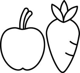 Line art icon of an apple and carrot combination