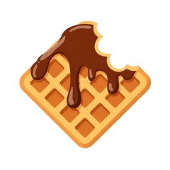 Sweet Treat Delight Waffle with Chocolate Syrup and a Bite Out Depicts a Yummy Dessert Icon