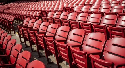 Fototapeta premium Rows of vibrant red stadium seats