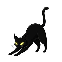Fototapeta premium Mysterious Black Cat: A captivating illustration of a sleek black cat, arched and stretching gracefully, eyes glowing with an intriguing and enigmatic allure.