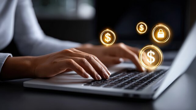 Online Payment and Digital Banking Interface with Dollar Icons