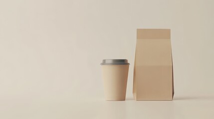 Eco-style Kraft food bag and disposable cup mockup
