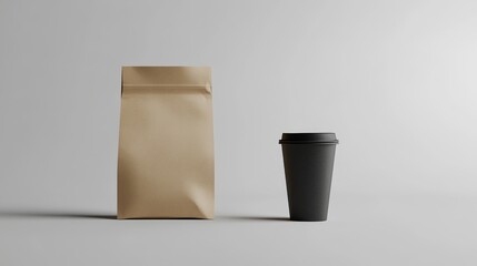 Eco-style Kraft food bag and disposable cup mockup