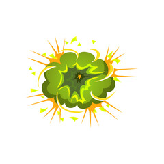 Green cartoon explosion with sparks, a dynamic vector illustration