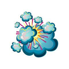 Stylized cartoon explosion effect with smoke clouds vector illustration
