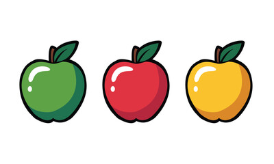 Colorful Cartoon Apples Set – Green, Red, and Yellow