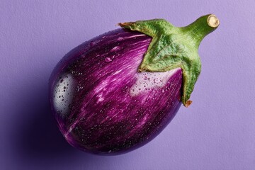 Imam Bayildi, Turkish stuffed eggplant on soft pastel purple background. Concept of Imam Bayildi highlights vibrant colors, fresh produce, and culinary artistry in Turkish cuisine.