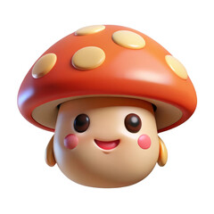 Cute cartoon mushroom character with smiling face isolated on White Background