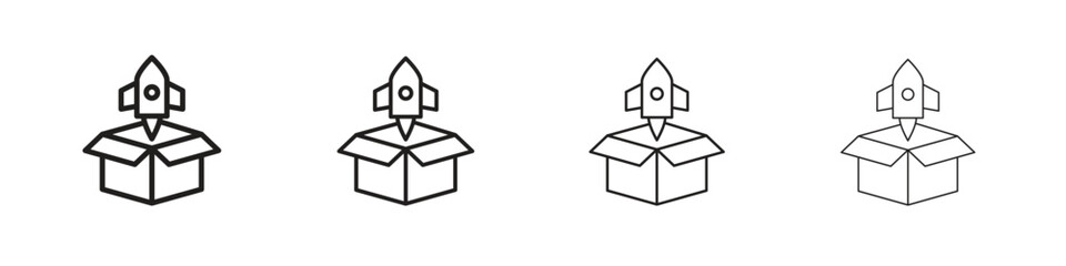 Product release icons in black simple line elements.