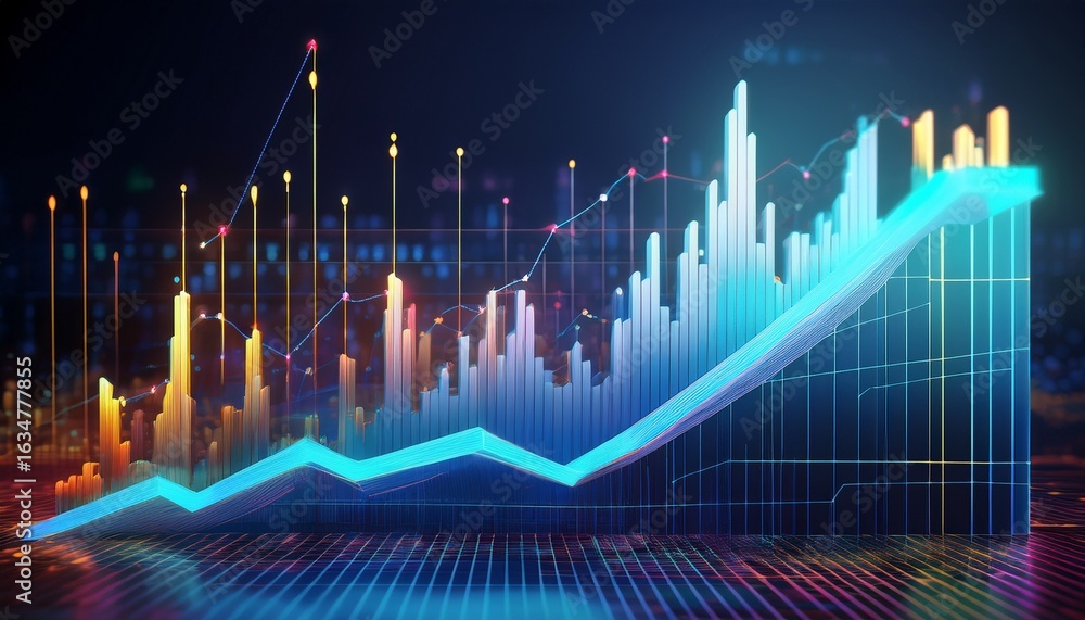 Aufkleber abstract 3d financial chart rendering with rising trend visualization