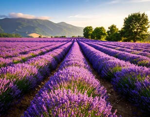 Naklejka premium Lavender field at dawn