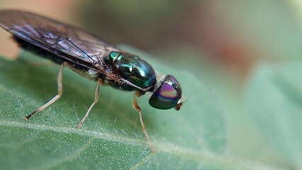 A close up macro shot of Black-horned-gem an insect