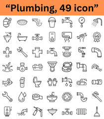Naklejka premium Plumbing icons in simple line art style on white background 