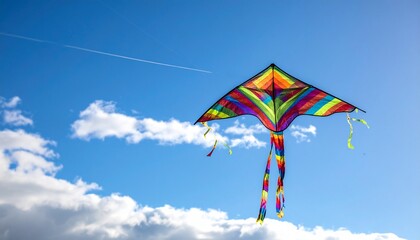 Colorful Kite Soaring in a Sunny Blue Sky.