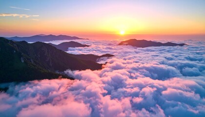Serene Sunrise Above a Sea of Clouds Mountaintop View.