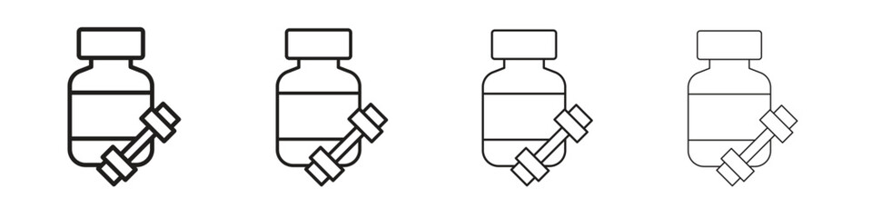 Fitness supplement icons in black simple line elements.