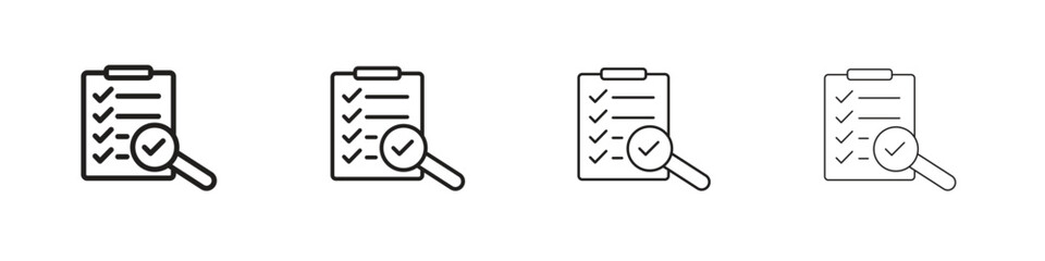 Document verification icons in black simple line elements.
