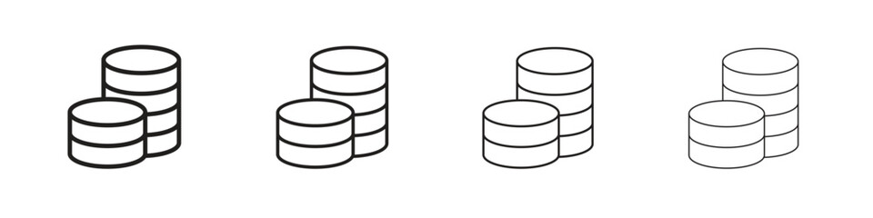 Coins stack icons in black simple line elements.