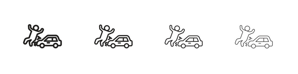 Car accident icons in black simple line elements.