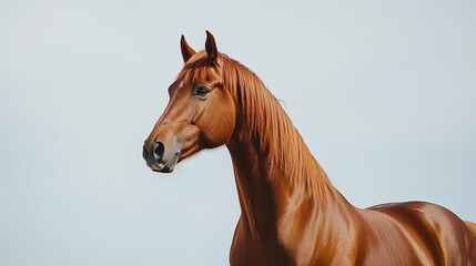 Obraz premium A strong brown horse stands proudly, showcasing its shiny coat under bright daylight