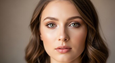 Obraz premium Striking Portrait of a Young Woman with Hazel Eyes and Flawless Skin