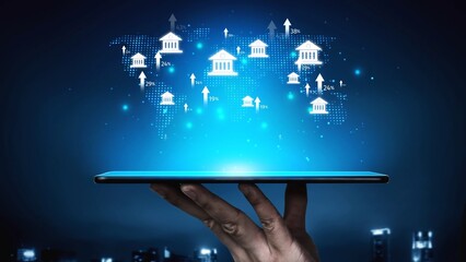 Online banking and digital banking innovation combining finance and technology, optimizing online...
