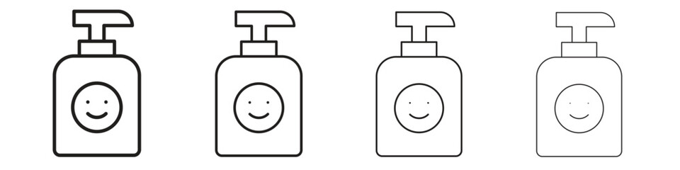 Baby shampoo icons in black simple line elements.