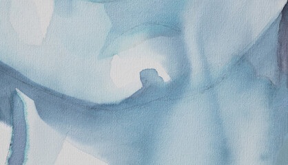 Swirling blue hues created through ink and watercolor techniques explore fluid motion and depth