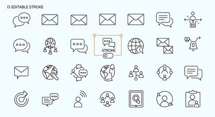 Editable Stroke Global Communication Icons Set