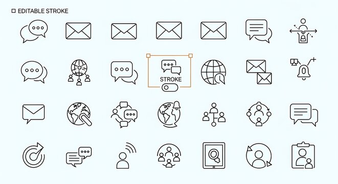 Editable Stroke Global Communication Icons Set