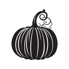 Vector art of single pumpkin with decorative stem and leaves, isolated on white background