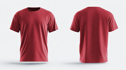 Real-world soft mat maroon t-shirt mock-up template in 3D. 3D t-shirt mock-up modeled with high resolution. Editable surface and front-back view for clarity