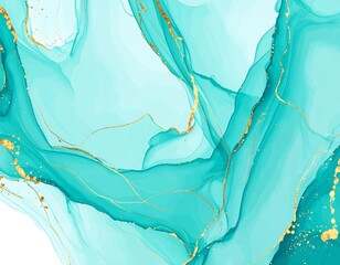 Abstract teal and gold fluid art