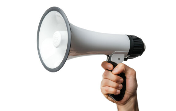 Hand holding a megaphone on transparent background, png