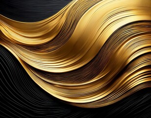 golden wave pattern on black texture background