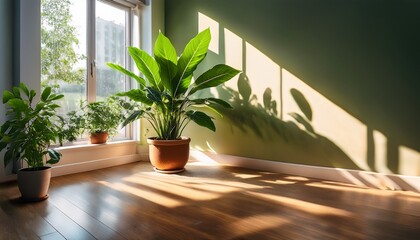 lush green potted plant thriving indoors bathed in soft sunlight perfect for home decor adding a touch of nature to any room healthy leaves vibrant growth green living room