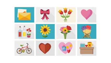 Collection of flat design icons for gifts and celebrations