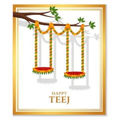Indian Festival Teej Celebration with Decorated Swings and Marigold Garlands image