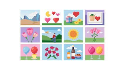 Collection of flat design illustrations featuring nature and celebrations
