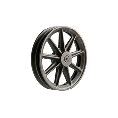 Obraz premium Close up of a metal pulley wheel with spokes on a transparent background