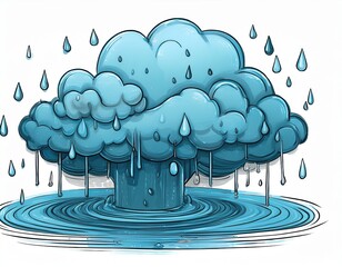 hand drawn cute doodle style isolated raindrop ripple storm cloud rain gutter puddle reflection downpour torrent raincoat hood