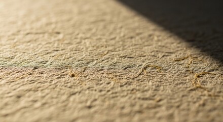 Obraz premium Textured Beige Paper Surface with Fibers and Shadow, Macro Detail