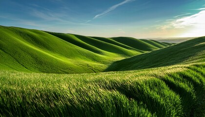 mesmerizing waves of green grass a captivating field swaying gently in the breeze creating a stunning natural texture and shadow play