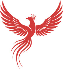 Fiery red phoenix bird rising wings spread vector