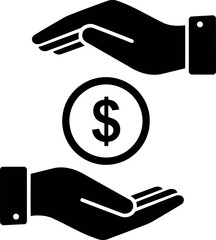 Hands protecting dollar coin financial security icon