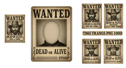 Various wanted posters dead or alive theme image png, transparent, white background, ai generated, 