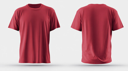Strong soft mat maroon t-shirt mock-up template. 3D t-shirt mock-up precision layout with flat back and angled front. Creative visual display in fashion context