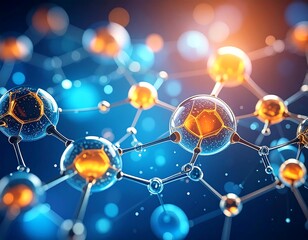 Abstract molecular structure, glowing spheres